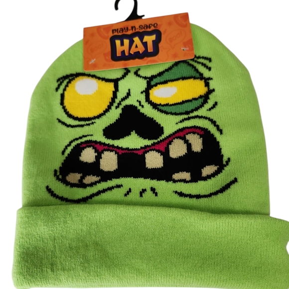 Lime Green Monster Face Beanie Hat - Picture 4 of 4